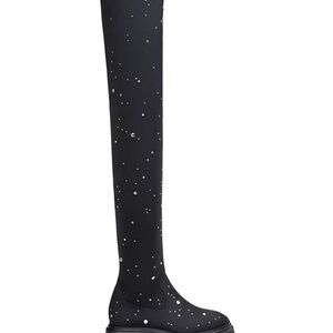 New Gorgeous Stuart Weitzman Black Over-the-Knee Boots with Silver Accents